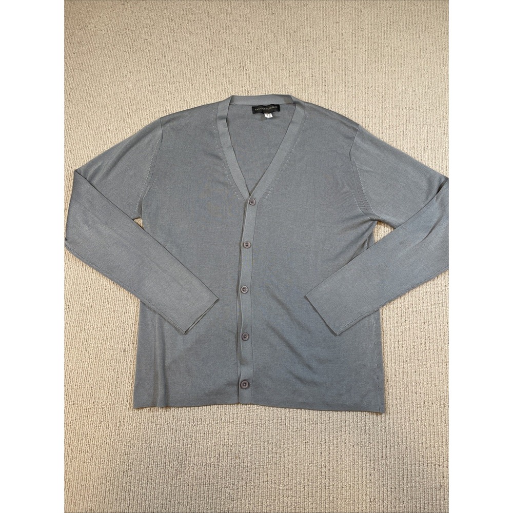 Vtg 2001 Banana Republic Silk Blend Cardigan Sweater Gray Y2K